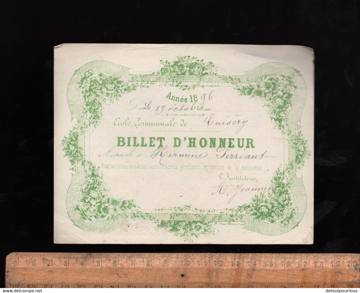 Bon Point écolier : Billet D'Honneur 1896  Ecole Communale De CUISERY Saône Et Loire - Diploma's En Schoolrapporten