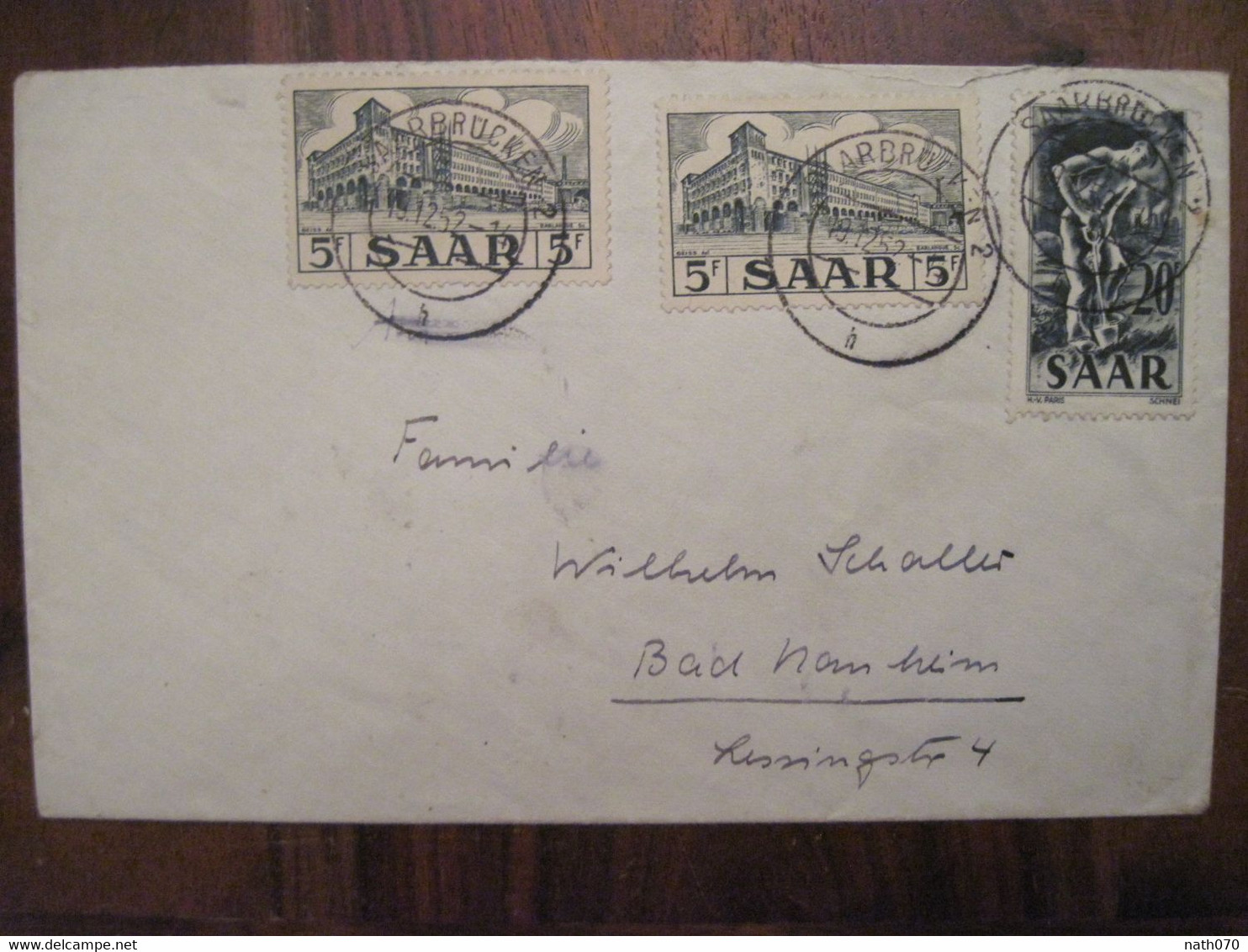 1952 Sarre Saar Saarbrücken Cover Deutsches Reich Allemagne - Briefe U. Dokumente