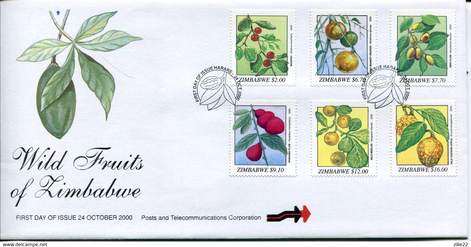 Zimbabwe Mi# 689-94 Used On Official FDC  - Flora Fruits - Zimbabwe (1980-...)