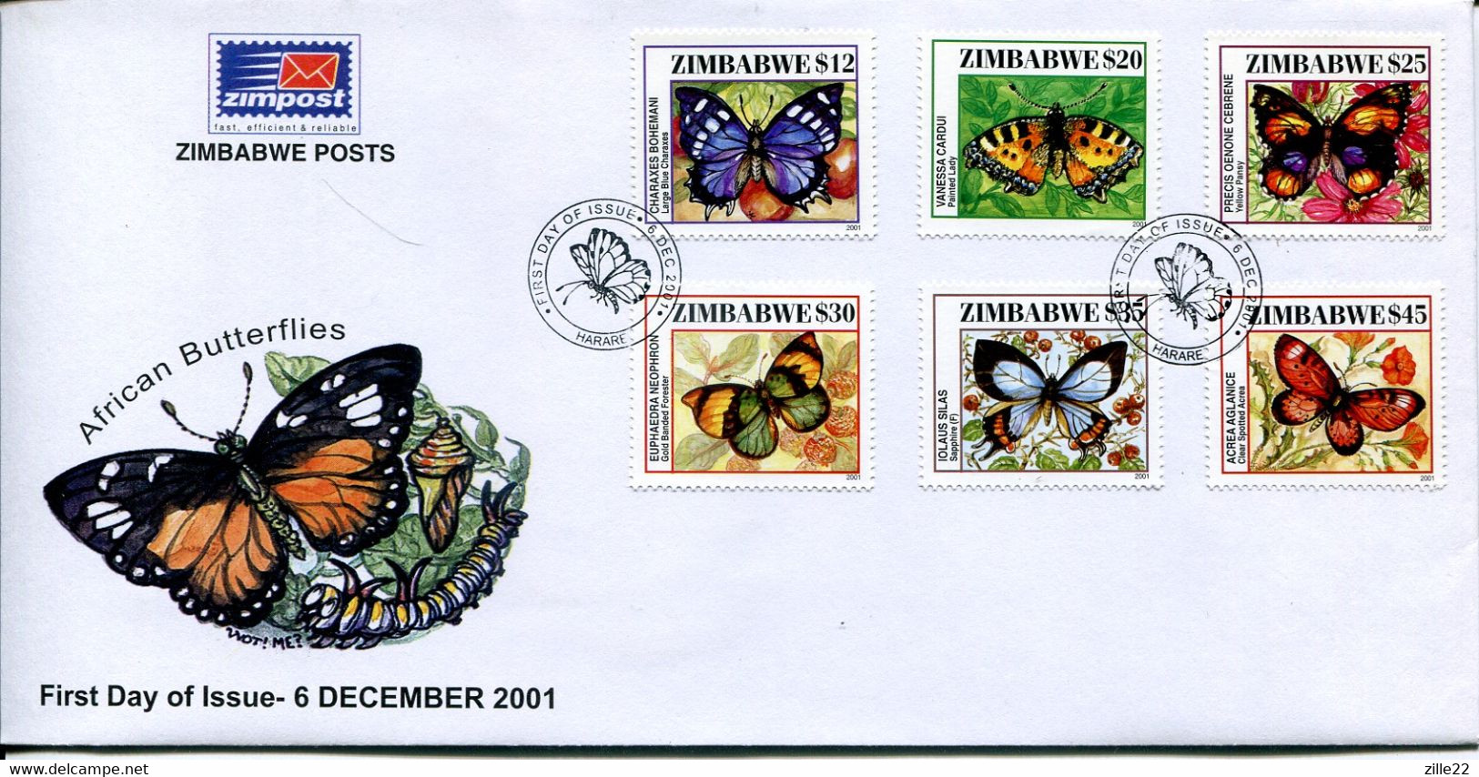 Zimbabwe Mi# 716-21 Used On Official FDC  - Fauna Butterflies - Zimbabwe (1980-...)