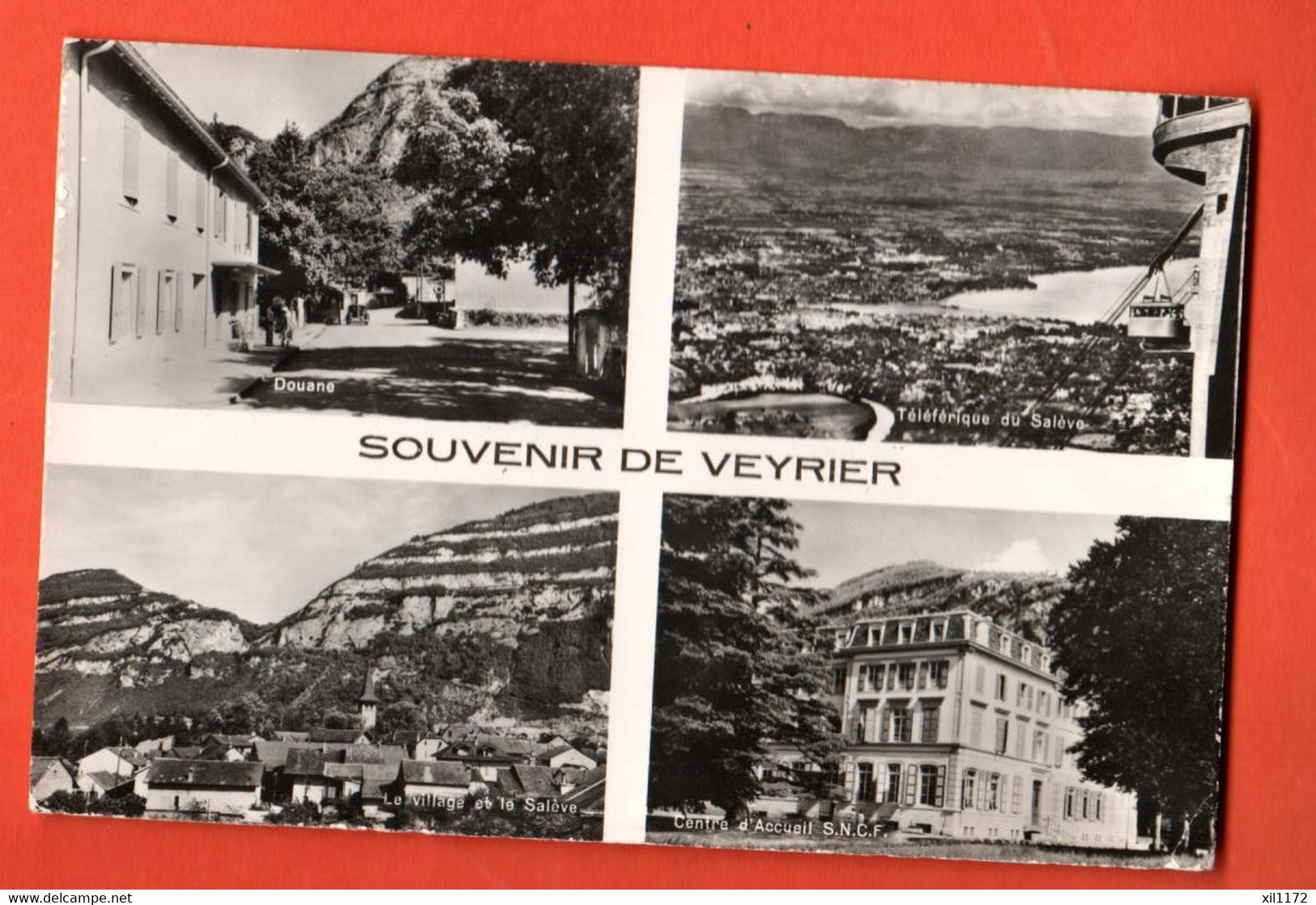 ROH1-27 Veyrier Multivues Avec Douane, Salève, Centre SNCF. Carte Avec Tabacs Chocolats, Veyrier, Cachet 1952 - Veyrier