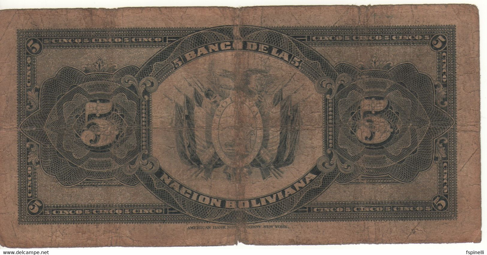 BOLIVIA  5 Bolivianos  P106   Dated 11 De Mayo 1911   ( Mercury ) - Bolivie