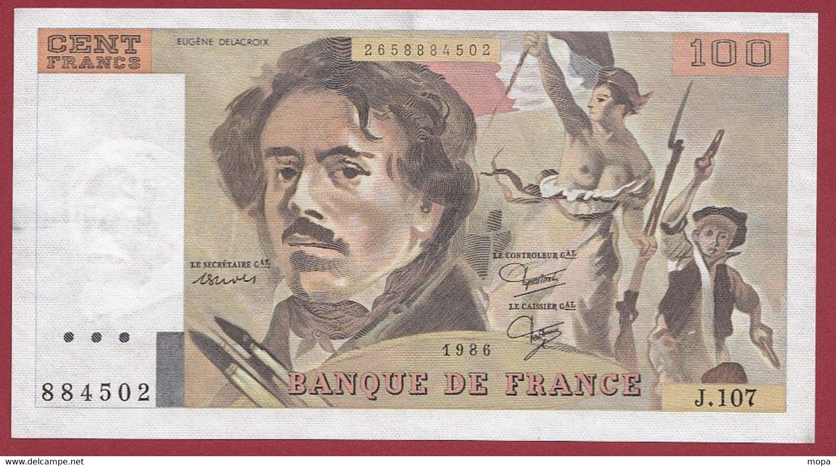 100 Francs "Delacroix" 1986----ALPH. J.107-- DANS L 'ETAT - 100 F 1978-1995 ''Delacroix''