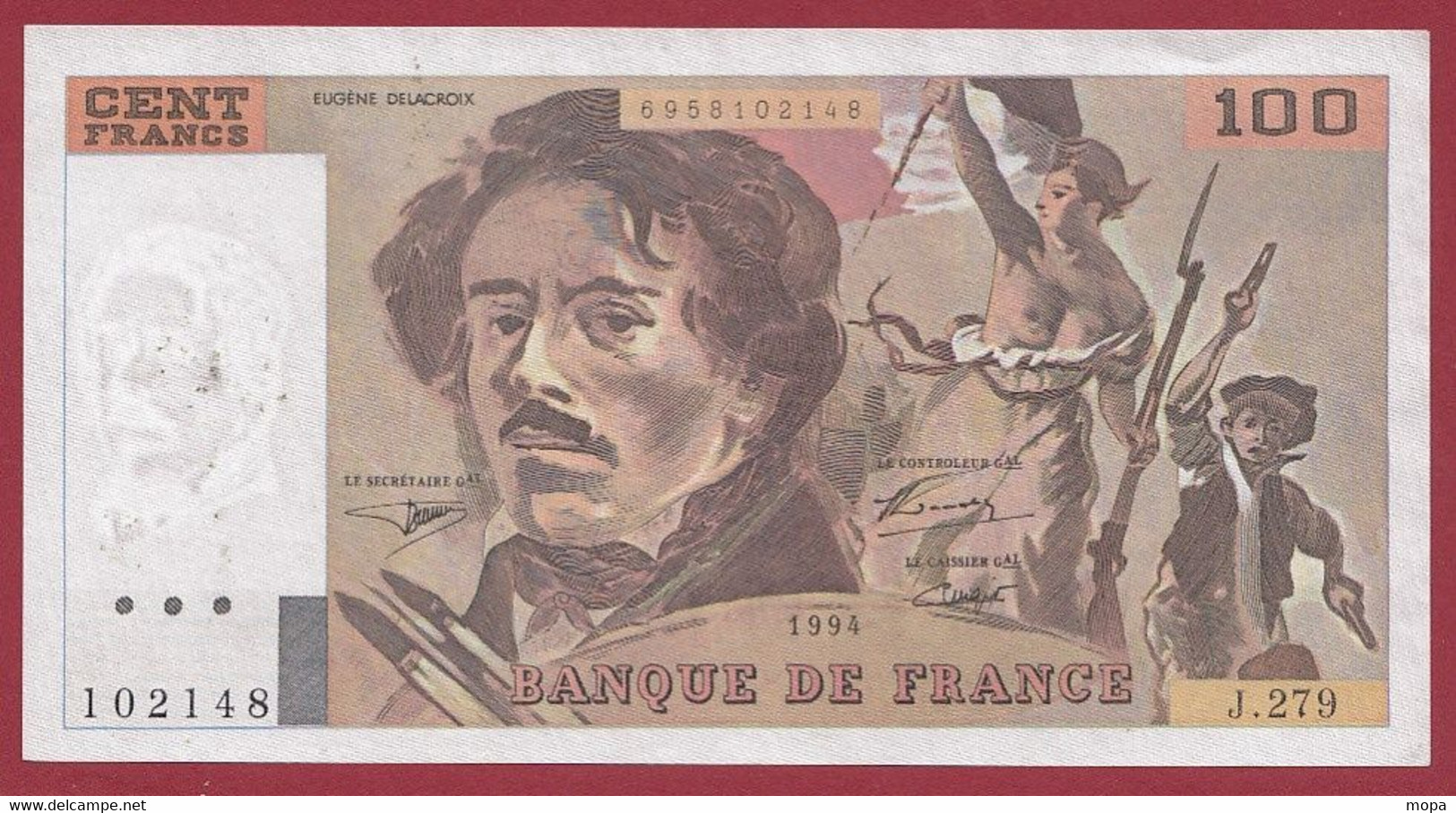 100 Francs "Delacroix" 1994----ALPH. J.279-- DANS L 'ETAT - 100 F 1978-1995 ''Delacroix''