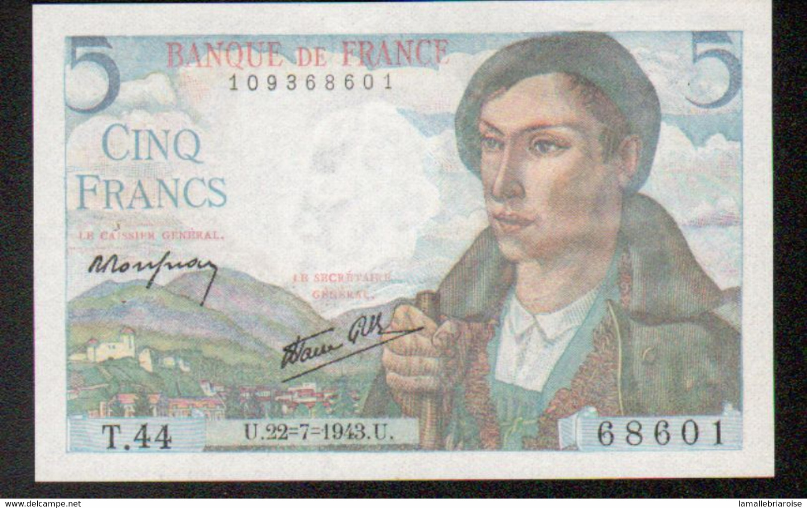 Billet 5 Francs Berger, 22=7=1943 - 5 F 1943-1947 ''Berger''