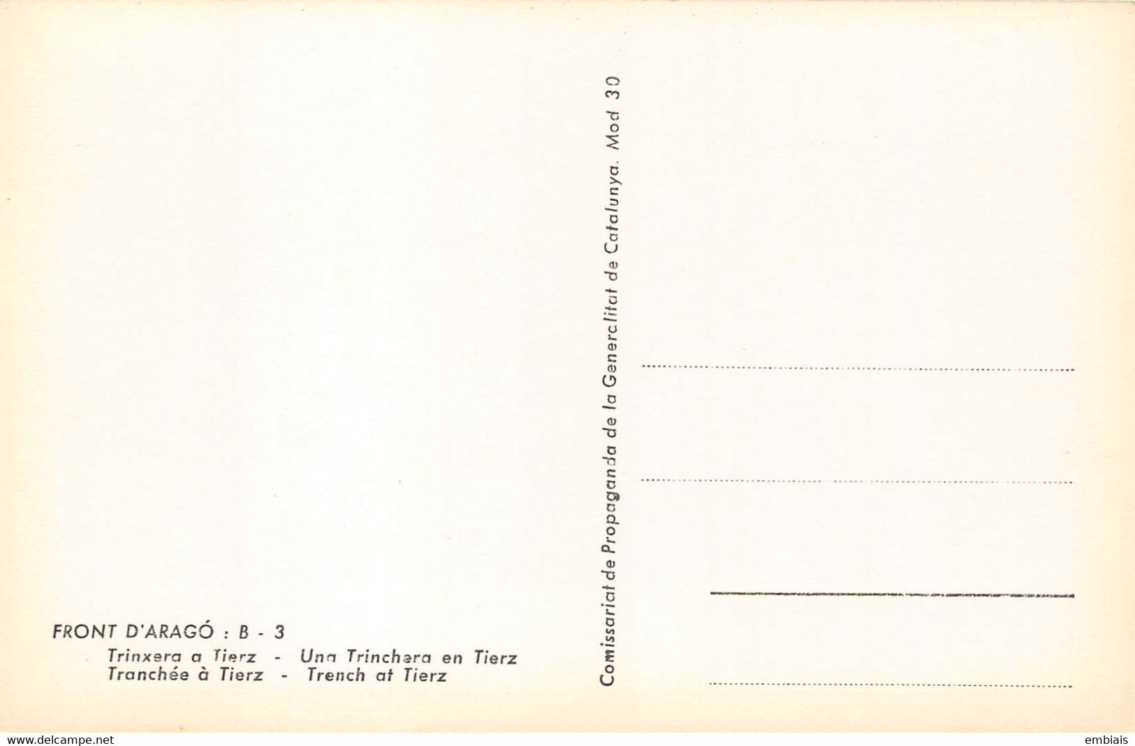 FRONT D'ARAGÓ Guerre D'Espagne 1936. Série B-3.Tranchées à Tierz. Carte Photo - Otros & Sin Clasificación