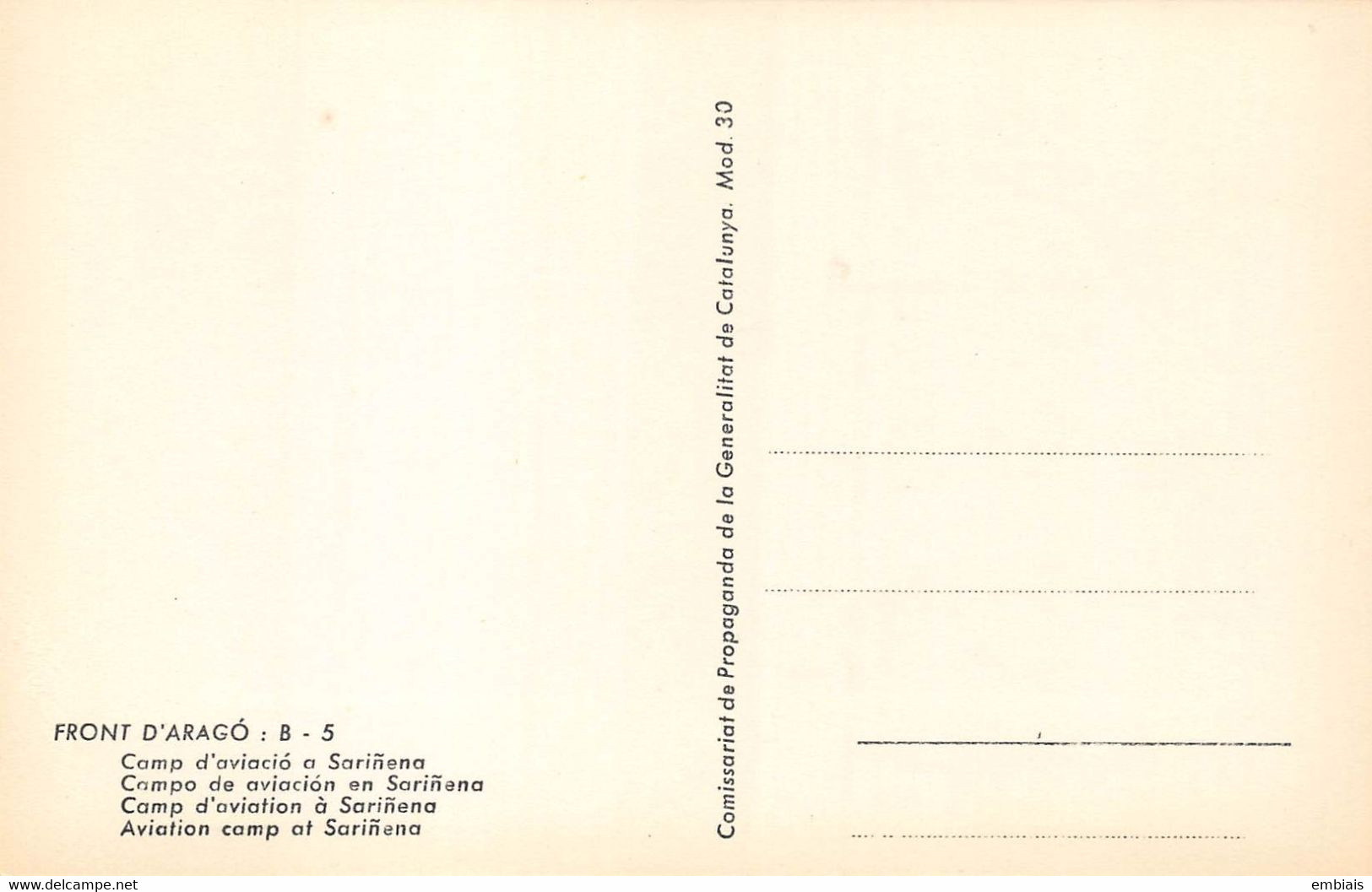 FRONT D'ARAGÓ Guerre D'Espagne 1936. Série B-5.Camp  D'Aviation à Sariñena. Carte Photo - Otros & Sin Clasificación