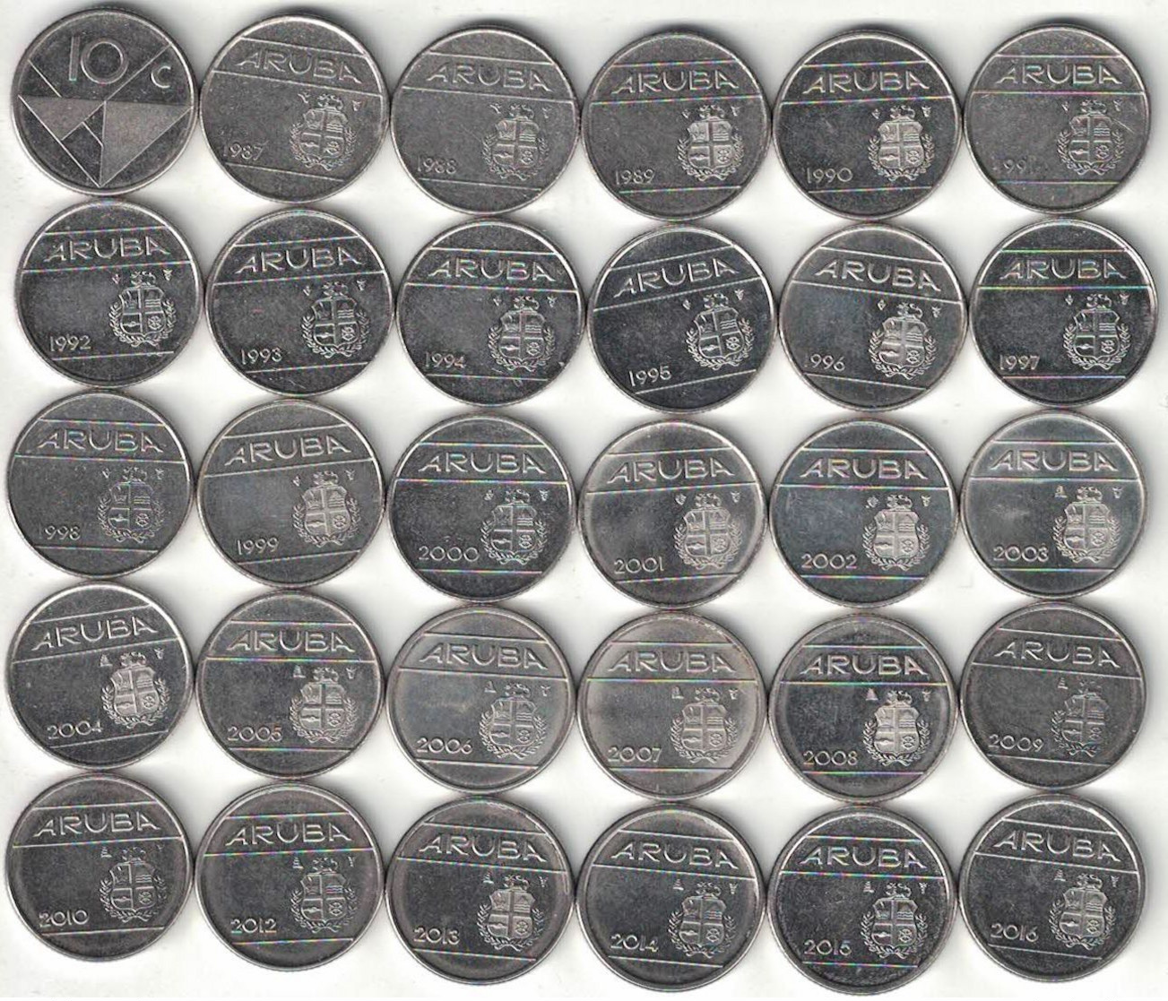 Aruba Collection Of 30x 10 Cents 1986-2016 All Listed & Different - Aruba