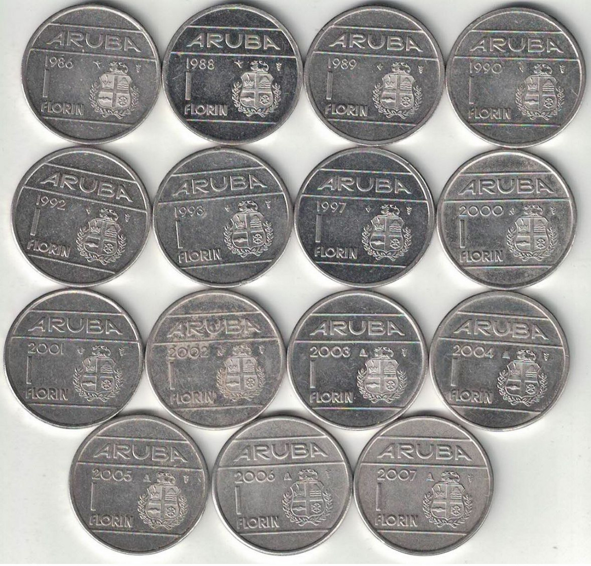 Aruba Collection Of 15x 1 Florin Coins 1986-2007 All Listed & Different - Aruba