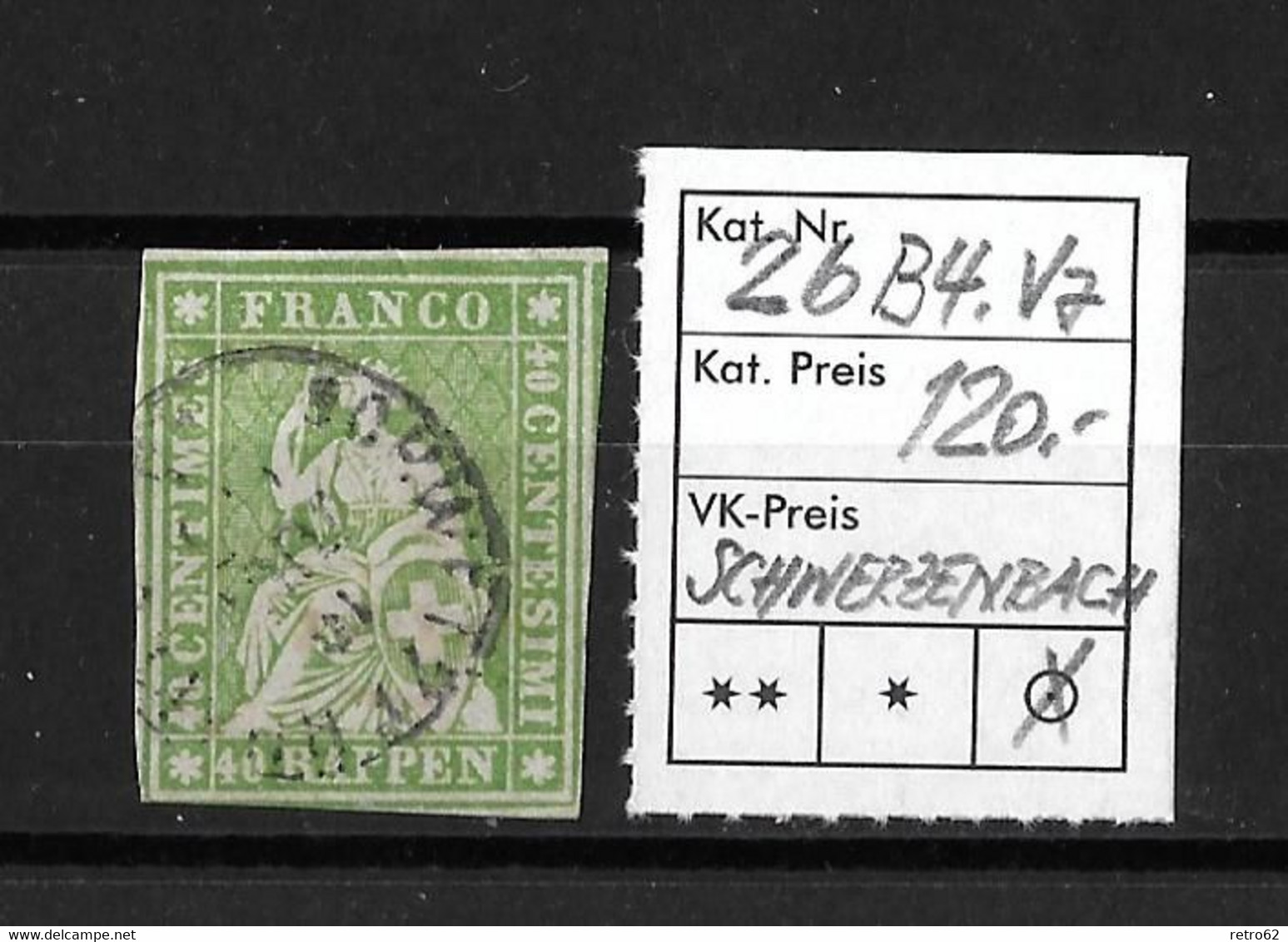 1854-1862 Helvetia (ungezähnt) → Kreisstempel Schwerzenbach  ►SBK-26B4.Va (26G) / Dreiseitig Guter Schnitt◄ - Gebraucht