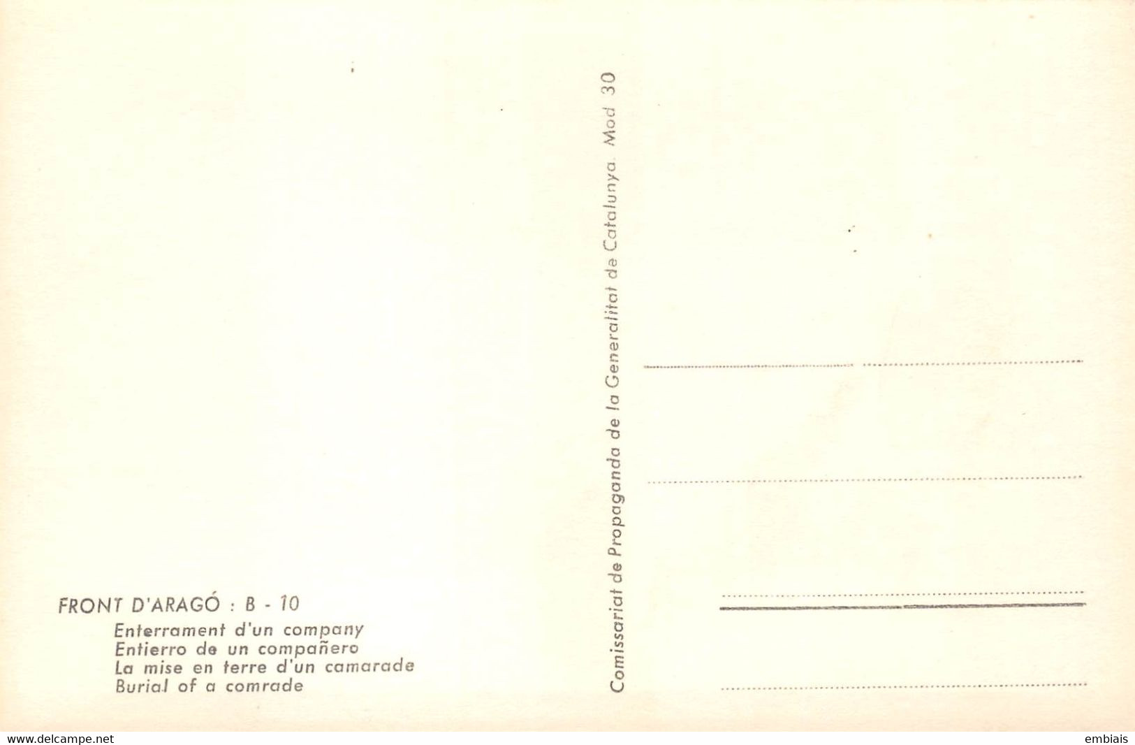 FRONT D'ARAGÓ Guerre D'Espagne 1936. Série B10.La Mise En Terre D'un Camarade. Carte Photo - Andere & Zonder Classificatie