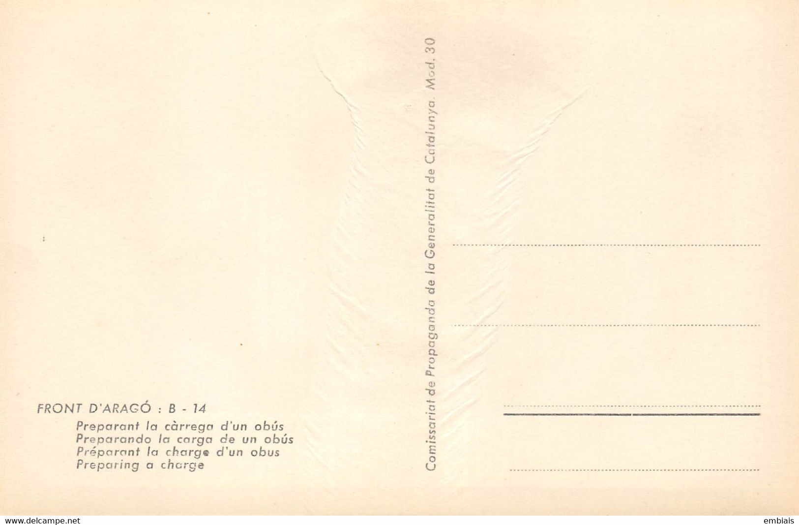 FRONT D'ARAGÓ Guerre D'Espagne 1936. Série B14. Préparation De La Charge D'un Obus. Carte Photo - Sonstige & Ohne Zuordnung