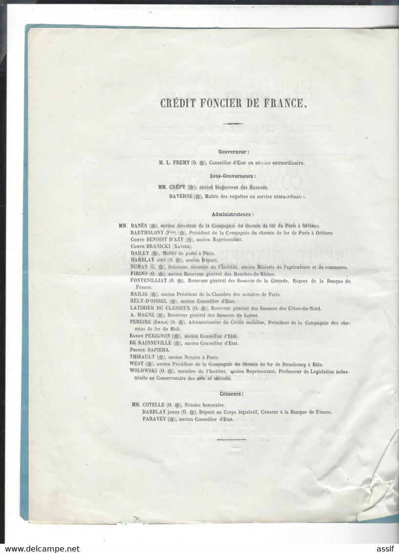 Crédit Foncier De France 1859  Frémy Compte Rendu Exercice 1858 ( Aux Origines Du Crédit Agricole  Banque En France ) - Non Classificati