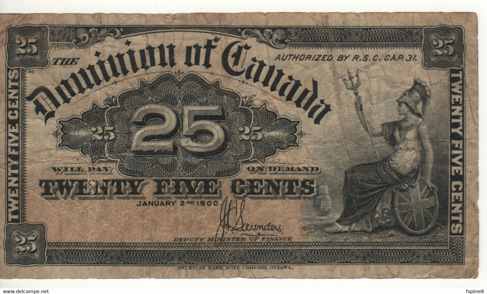 CANADA  25 Cents   P9c  Dominion Of Canada   Dated January 2nd 1900   ( Britannia ) - Canada