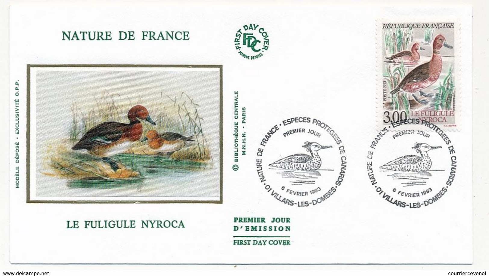 FRANCE - 4 Enveloppes FDC Soie - Nature De France - Espèces Protégées De Canards - 01 Villars-les-dombes 6 Fev 1993 - 1990-1999