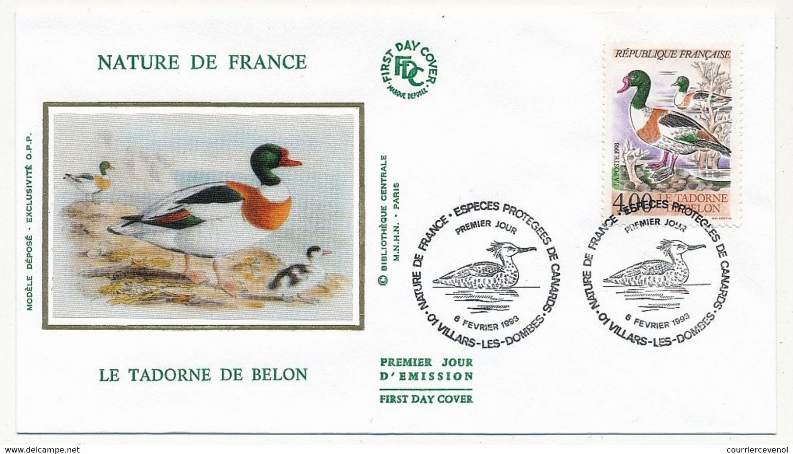 FRANCE - 4 Enveloppes FDC Soie - Nature De France - Espèces Protégées De Canards - 01 Villars-les-dombes 6 Fev 1993 - 1990-1999