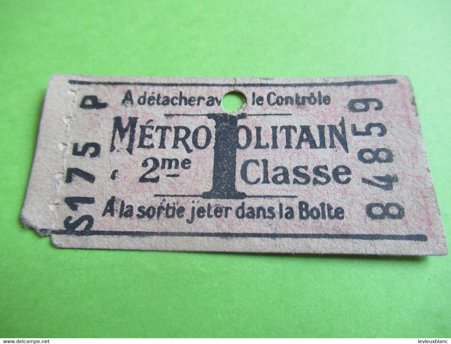 Ticket De Métro/ Lettre I/ Métropolitain / 2éme Classe/ à Détacher Avec Le Contrôle/ Années 1941 à 44  TRA57 - Eisenbahnverkehr