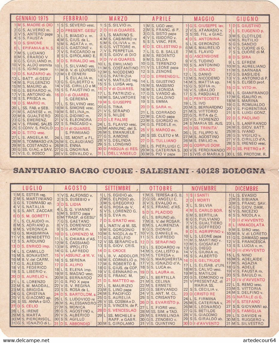 Calendarietto Tascabile Sacro Cuore Di Gesu' - Anno 1975 - Small : 1971-80