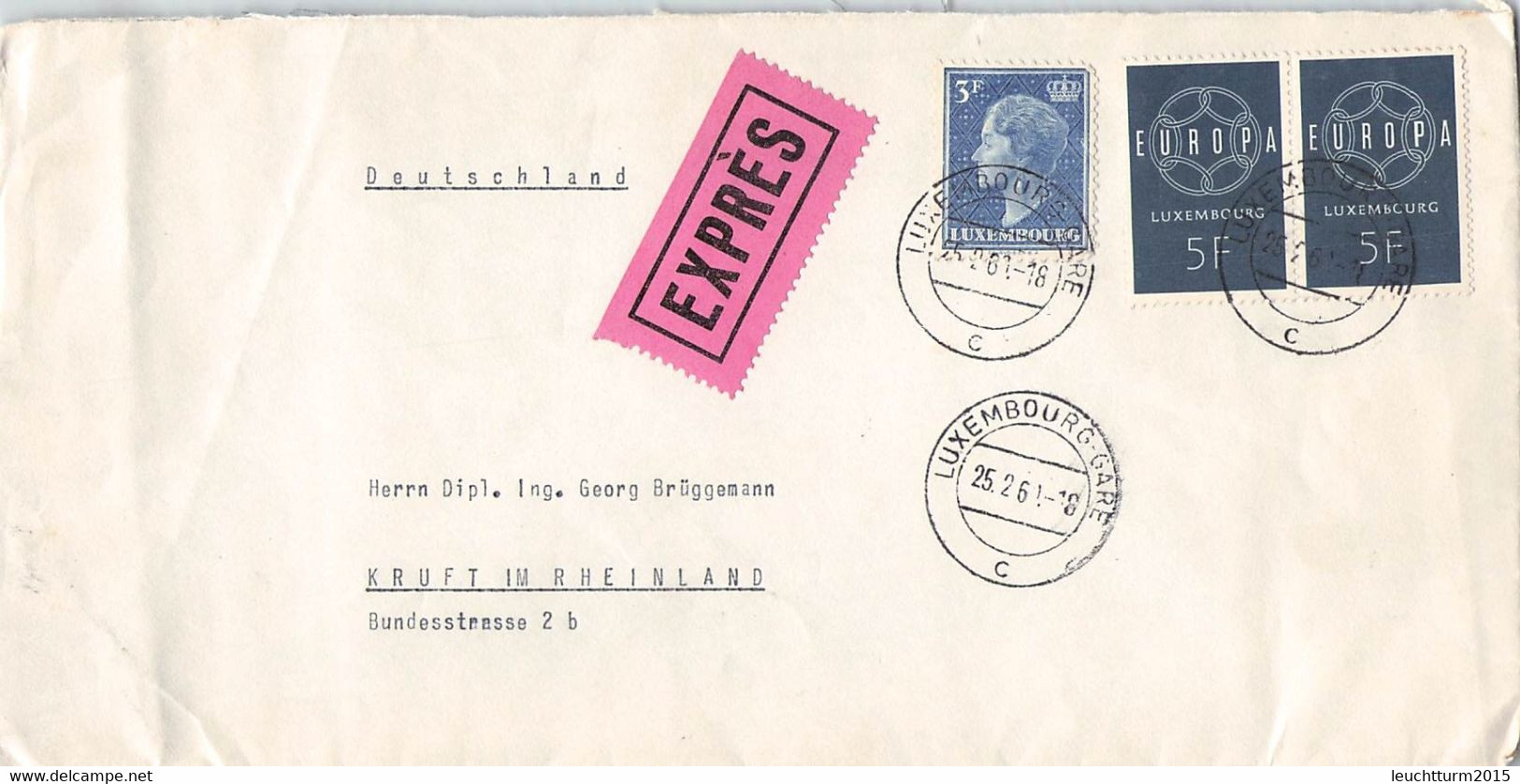 LUXEMBOURG - EXPRÉS 1961 L > KRUFT/GERMANY Mi #610 /AS195 - Covers & Documents