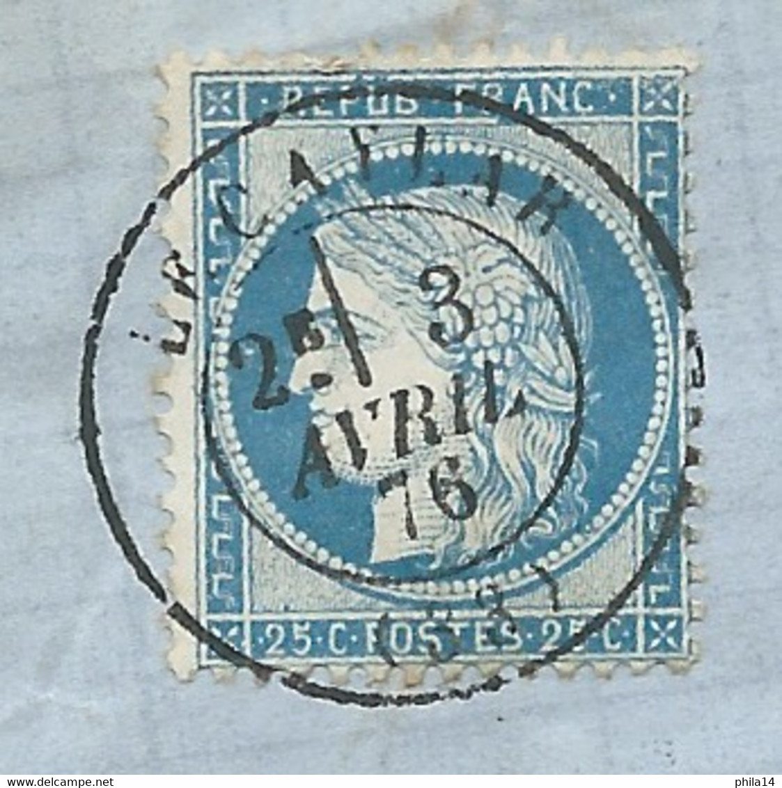 N° 60 BLEU CERES SUR LETTRE / LE CAYLAR POUR POUSSAN / 1876 - 1849-1876: Klassik