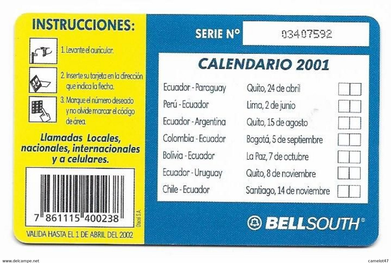 Ecuador, BellSouth Used Chip Phonecard, No Value, Collectors Item, # Ecuador-8 - Ecuador