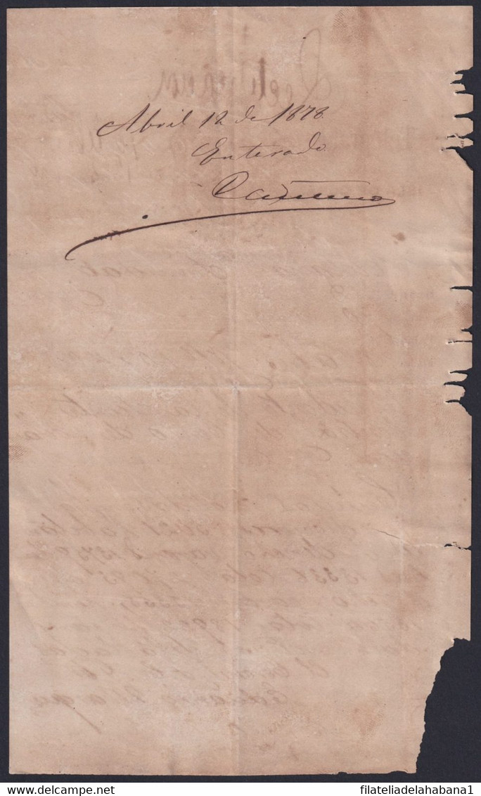 E6429 CUBA SPAIN 1878 TELEGRAMA TELEGRAM TELEGRAPH RECTIFICACION CENSO POBLACION DE TRINIDAD A LA HABANA. - Telegraph