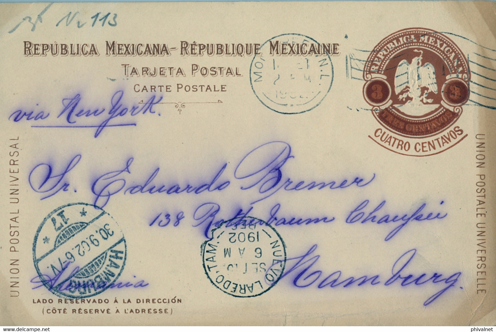 1902 , MÉXICO - ENTERO POSTAL CIRCULADO , MÉXICO D.F.  CORREO INTERIOR , MUSIK - VEREIN " GERMANIA " - Mexiko