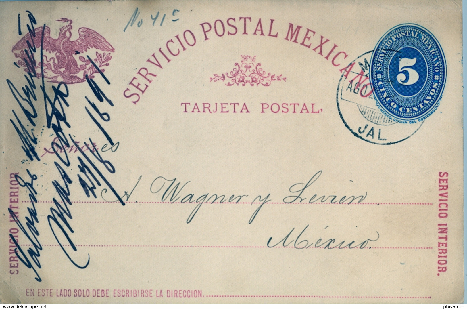 1891 , MÉXICO - ENTERO POSTAL CIRCULADO ,  MASCOTA ( JALISCO ) - MÉXICO D.F. , TRÁNSITO DE GUADALAJARA Y LLEGADA - Messico