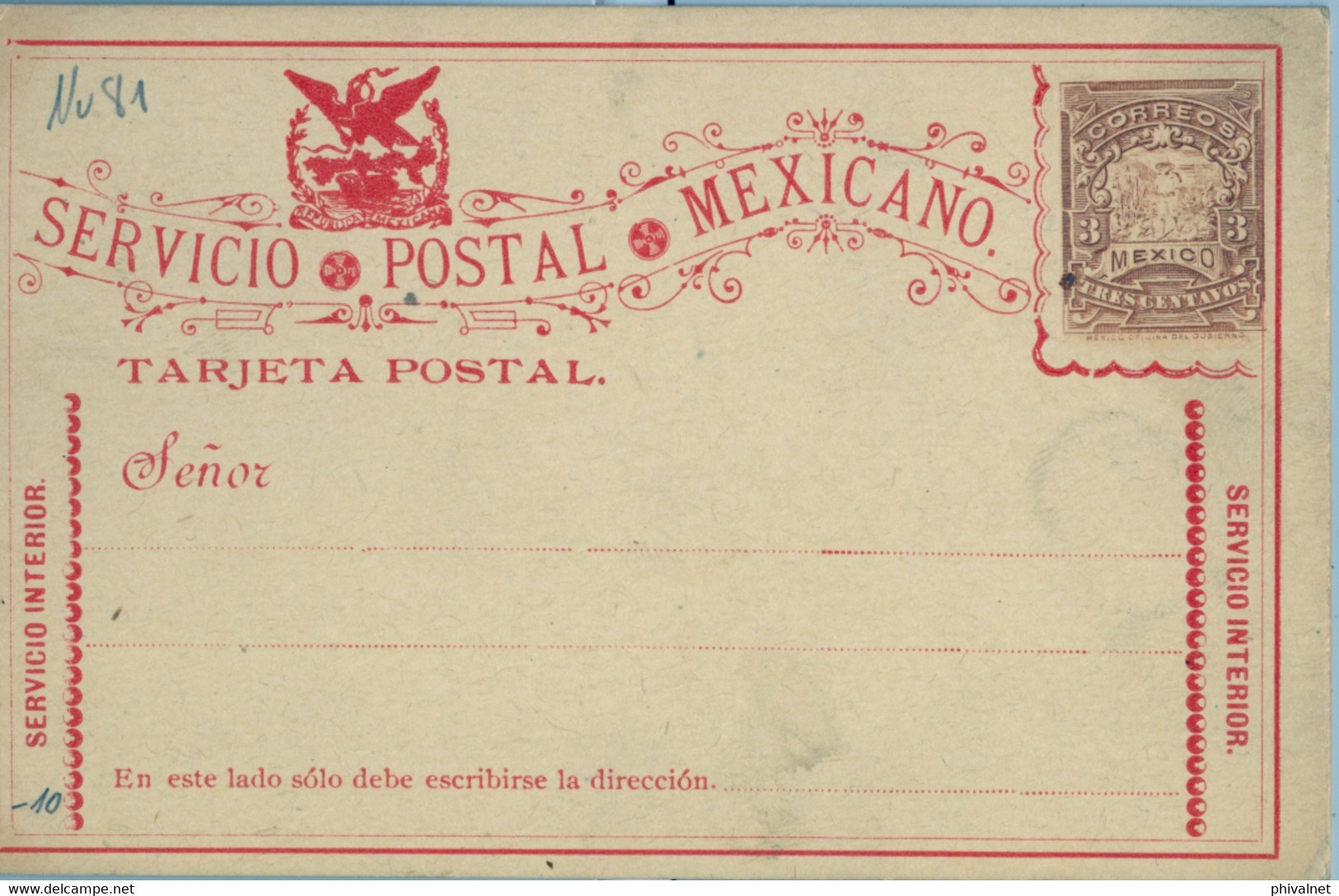 MÉXICO - ENTERO POSTAL NO  CIRCULADO , TRES CENTAVOS , SERVICIO INTERIOR - Messico