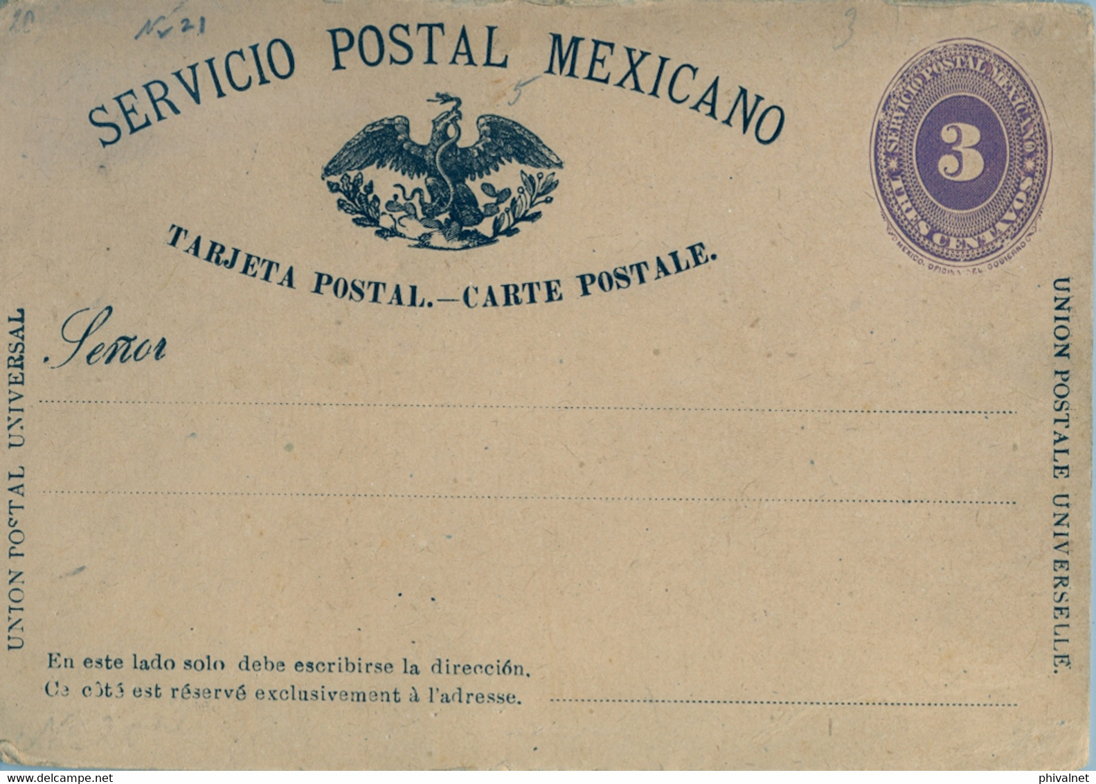 MÉXICO - ENTERO POSTAL NO  CIRCULADO , TRES CENTAVOS - Mexico