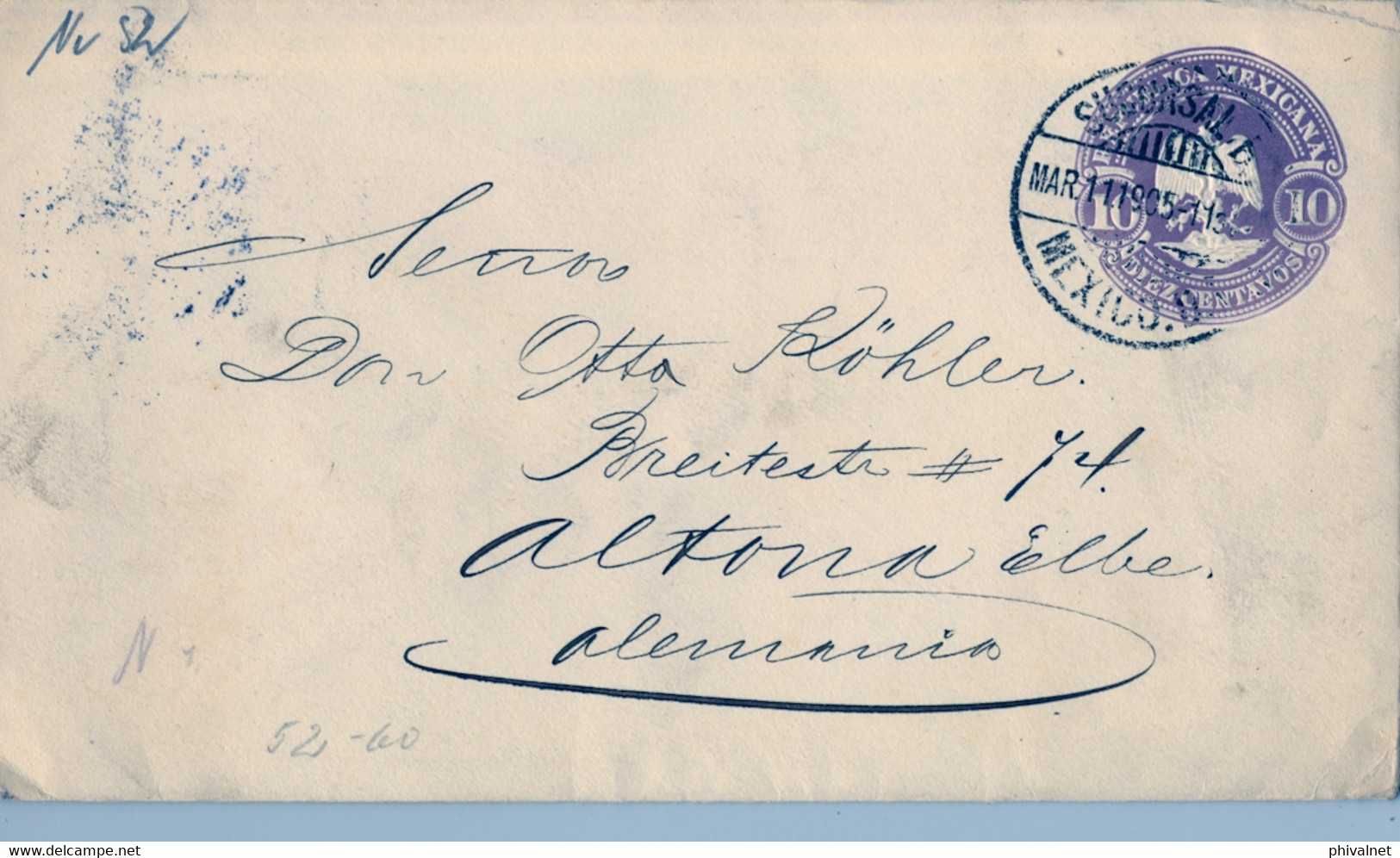 1905  MÉXICO , SOBRE ENTERO POSTAL CIRCULADO , MÉXICO D.F. - ALTONA , LLEGADA AL DORSO - Messico