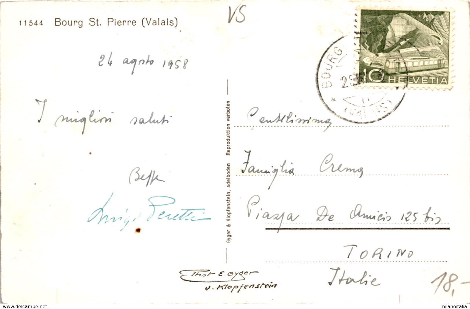 Bourg St. Pierre (11544) * 25. 8. 1958 - Phot. Gyger - Bourg-Saint-Pierre 