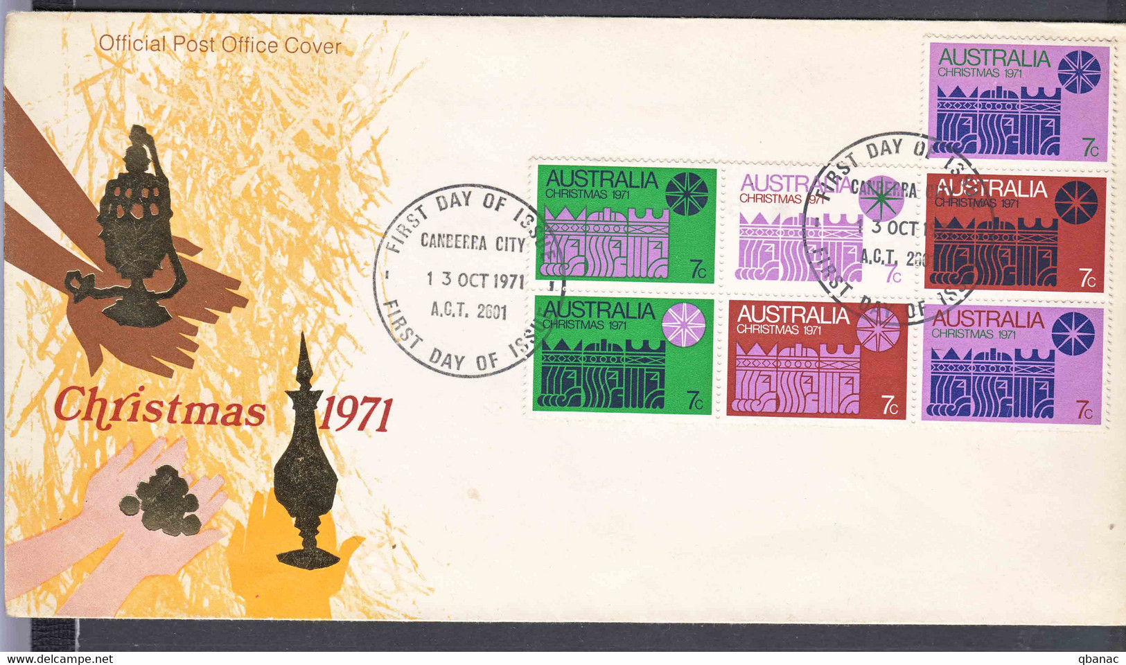 Australia Christmas 1971 FDC, All 7 Values Taken From Sheet - Covers & Documents