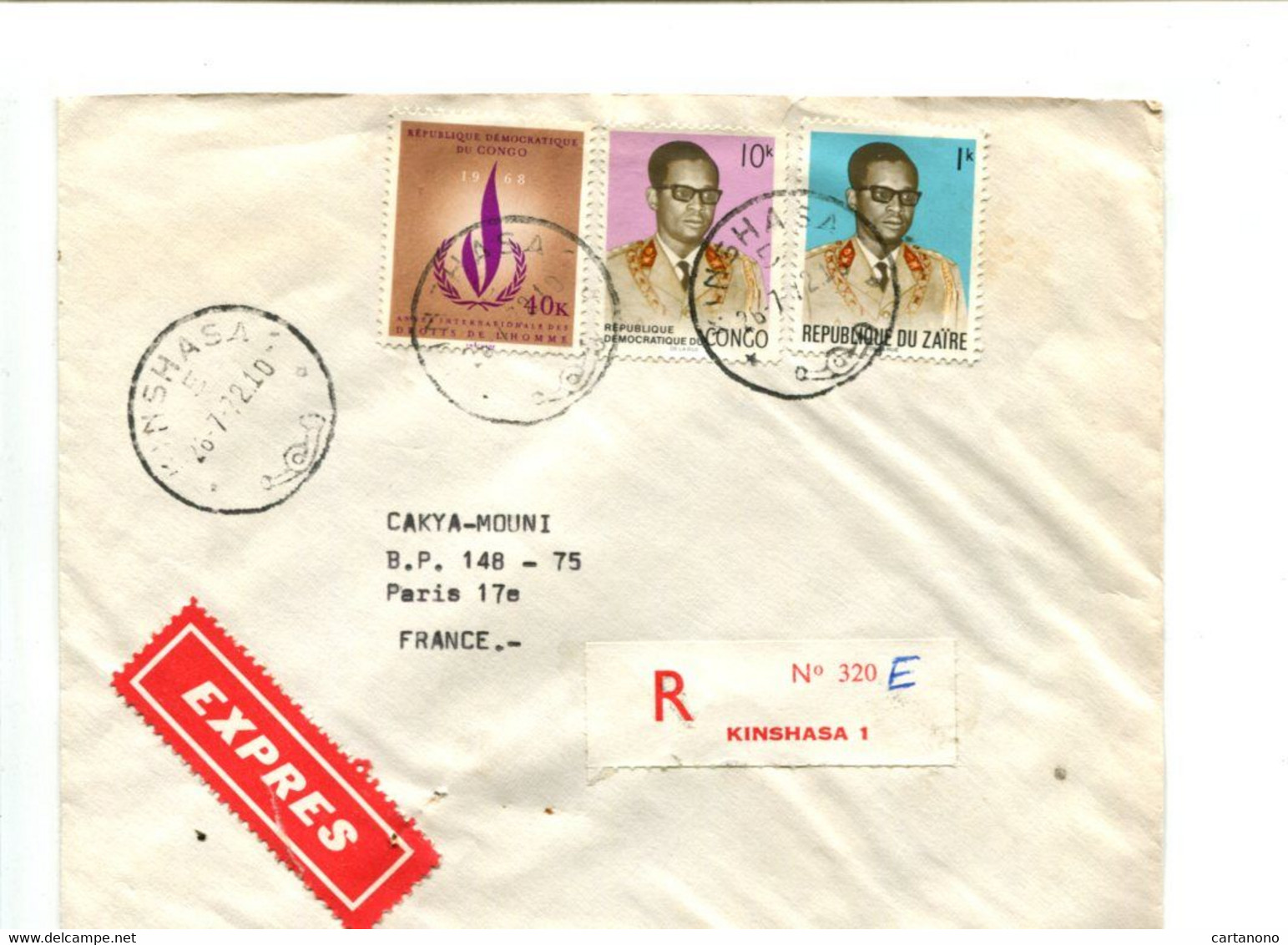 ZAIRE Kinshasa 1972 - Affranchissement Sur Lettre Recommandée  - - Sonstige & Ohne Zuordnung