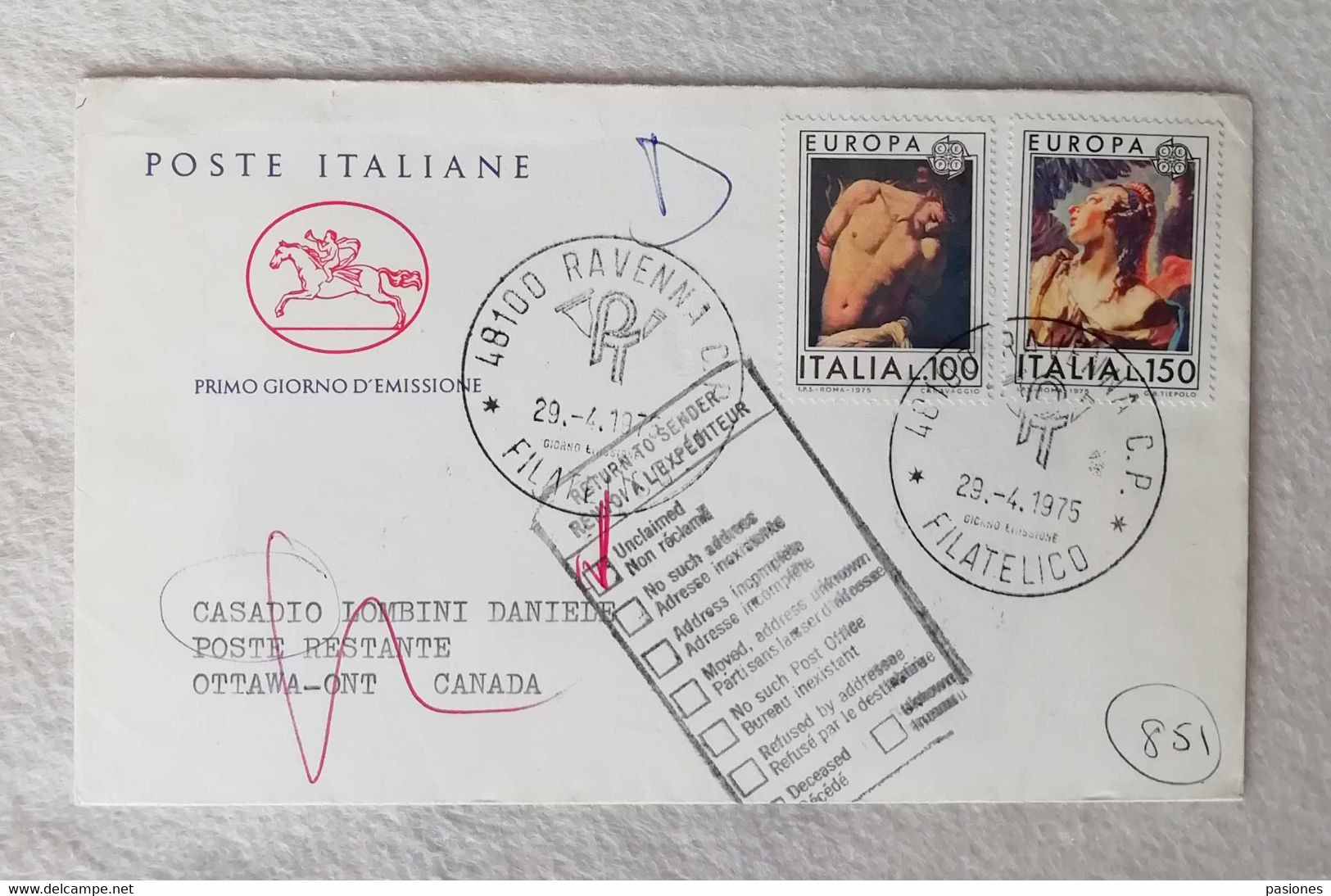 Busta Di Lettera Raccomandata Per Via Aerea Da Cervia Per Il Canada FDC Europa 29/04/1975 - Máquinas Franqueo (EMA)