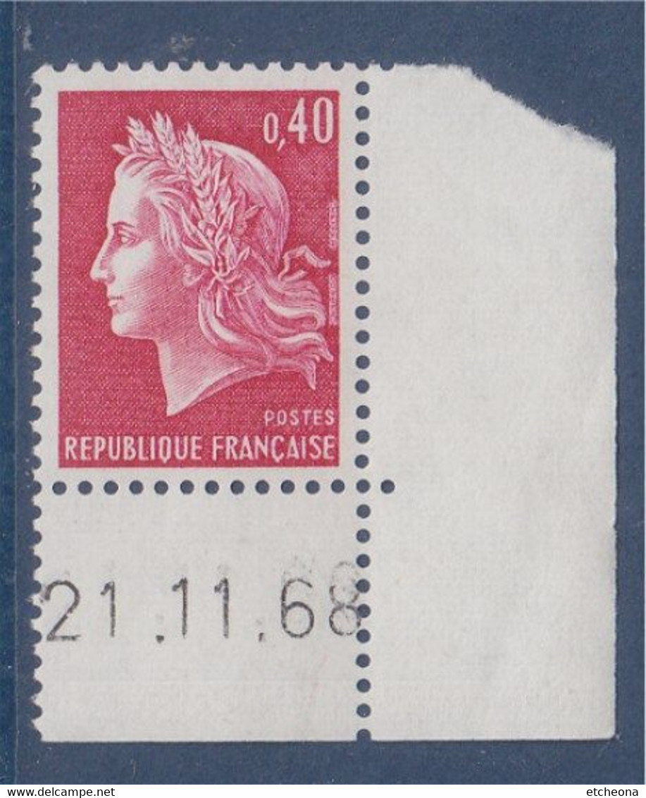 Marianne De Cheffer 40c Rouge-carminé Taille Douce N°1536B Avec Coin Daté 21.11.68 Neuf - 1967-1970 Marianne De Cheffer