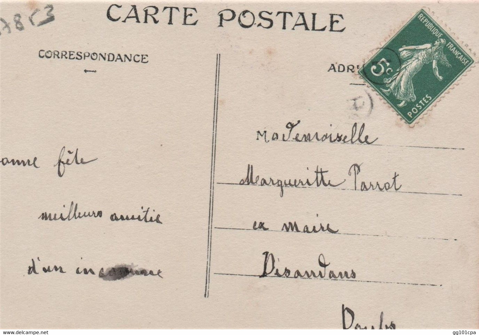 Cachet Lettre De Facteur D Semeuse Cp Bonne Fete Pour Desandans (Doubs) - Manual Postmarks