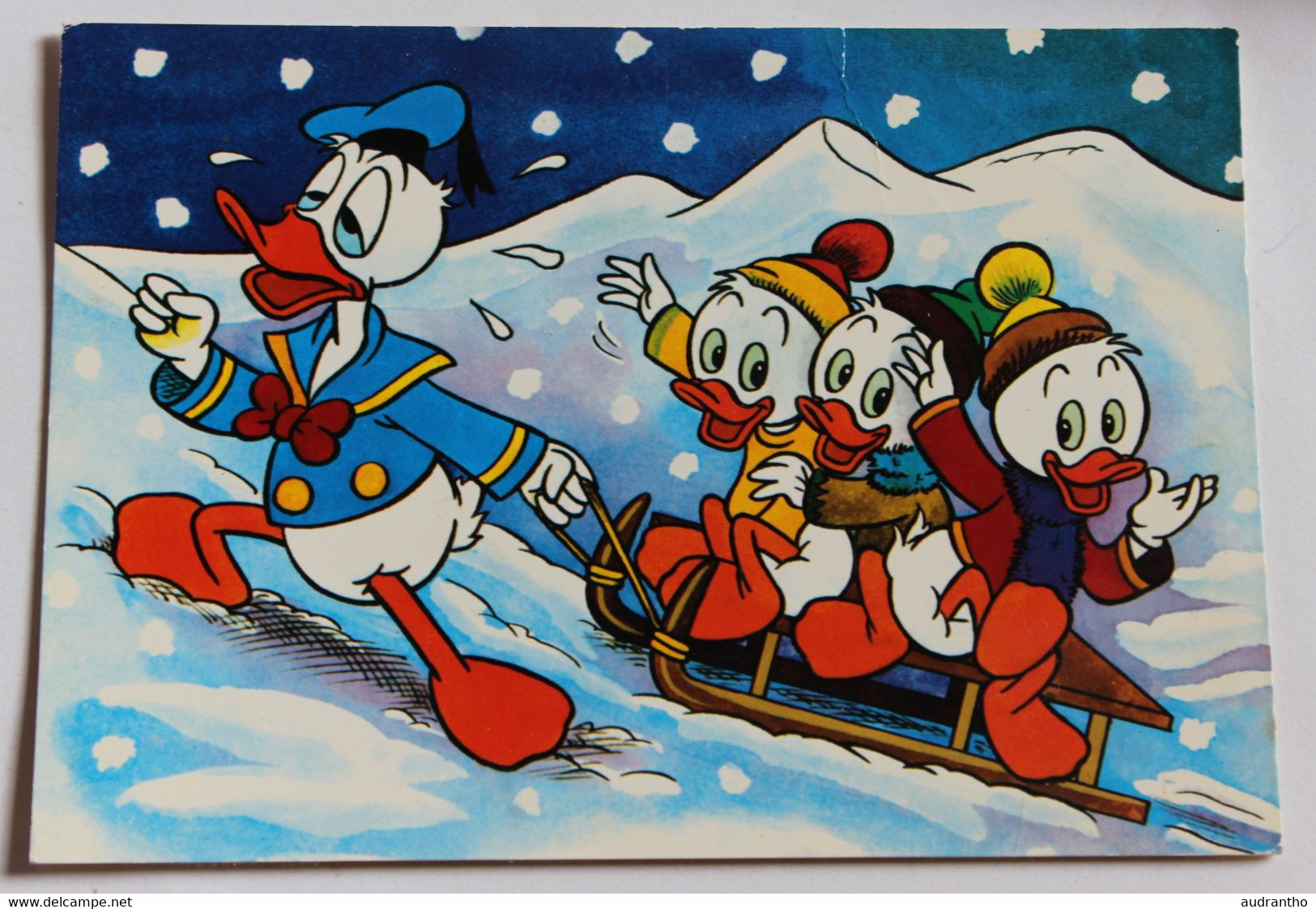 CPSM Walt Disney Donald Duck Fait De La Luge Riri Fifi Et Loulou - Autres & Non Classés