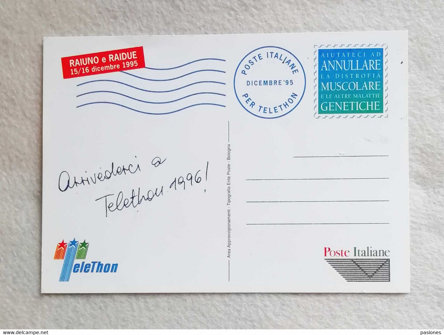 Cartolina Postale Telethon Dicembre 1995 Con Firme Presentatori Al Retro - Entero Postal