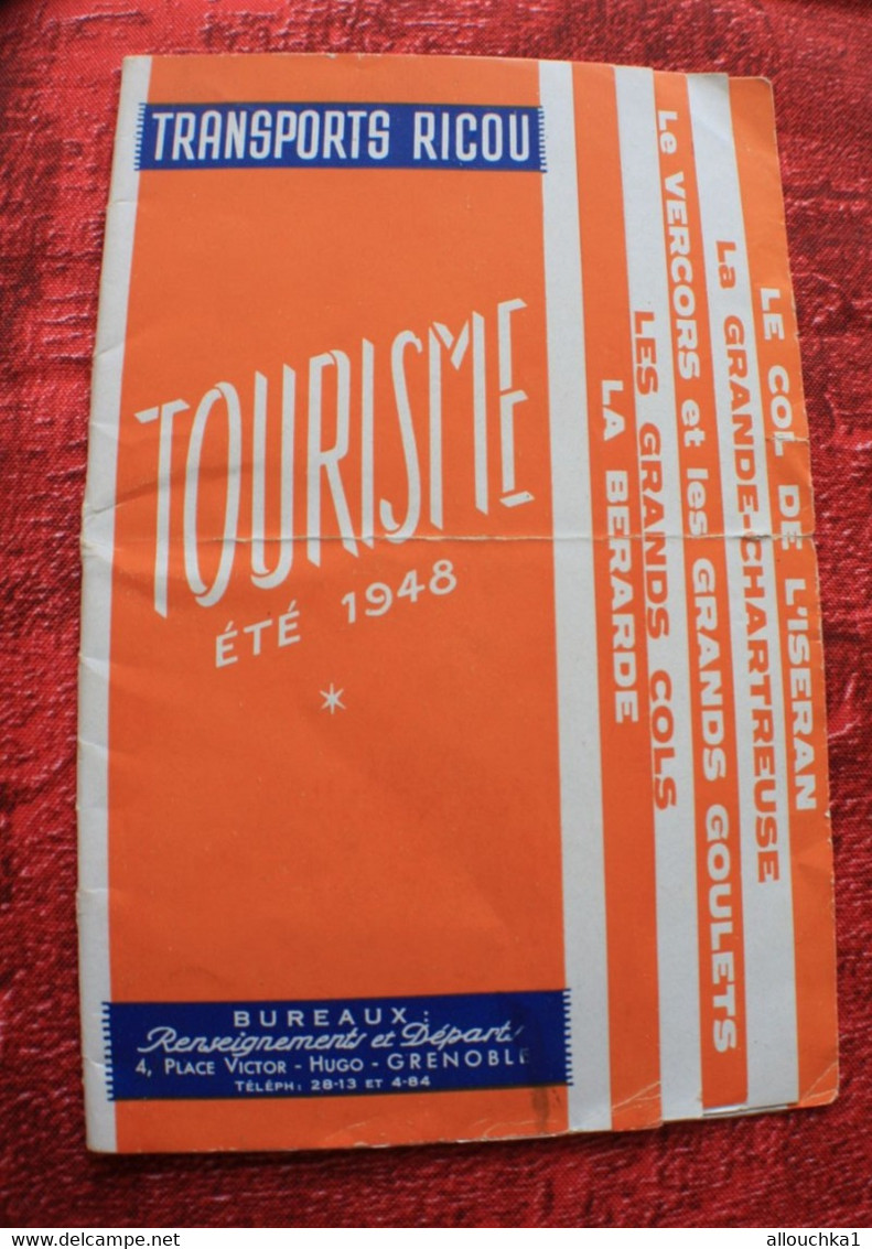 Rare 1948 VOYAGES TRANSPORTS RICOU GRENOBLE-DÉPLIANT TOURISTIQUE-SERVICE AÉRIEN-ITALIE-SUISSE-QUEYRAS-BRIANCON-ANNECY - Toeristische Brochures