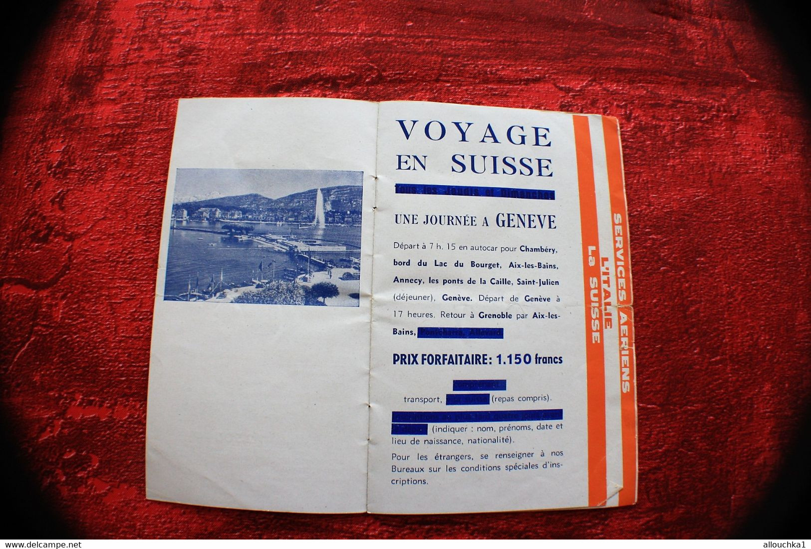 Rare 1948 VOYAGES TRANSPORTS RICOU GRENOBLE-DÉPLIANT TOURISTIQUE-SERVICE AÉRIEN-ITALIE-SUISSE-QUEYRAS-BRIANCON-ANNECY