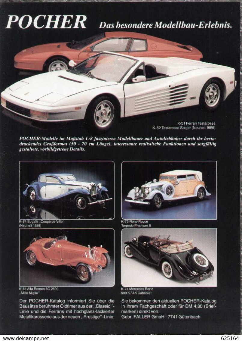 Page De Publicité POCHER FALLER 1989 Das Besondere Modellbau-Erlebnis Maßstab 1/8 - En Allemand - Catalogi