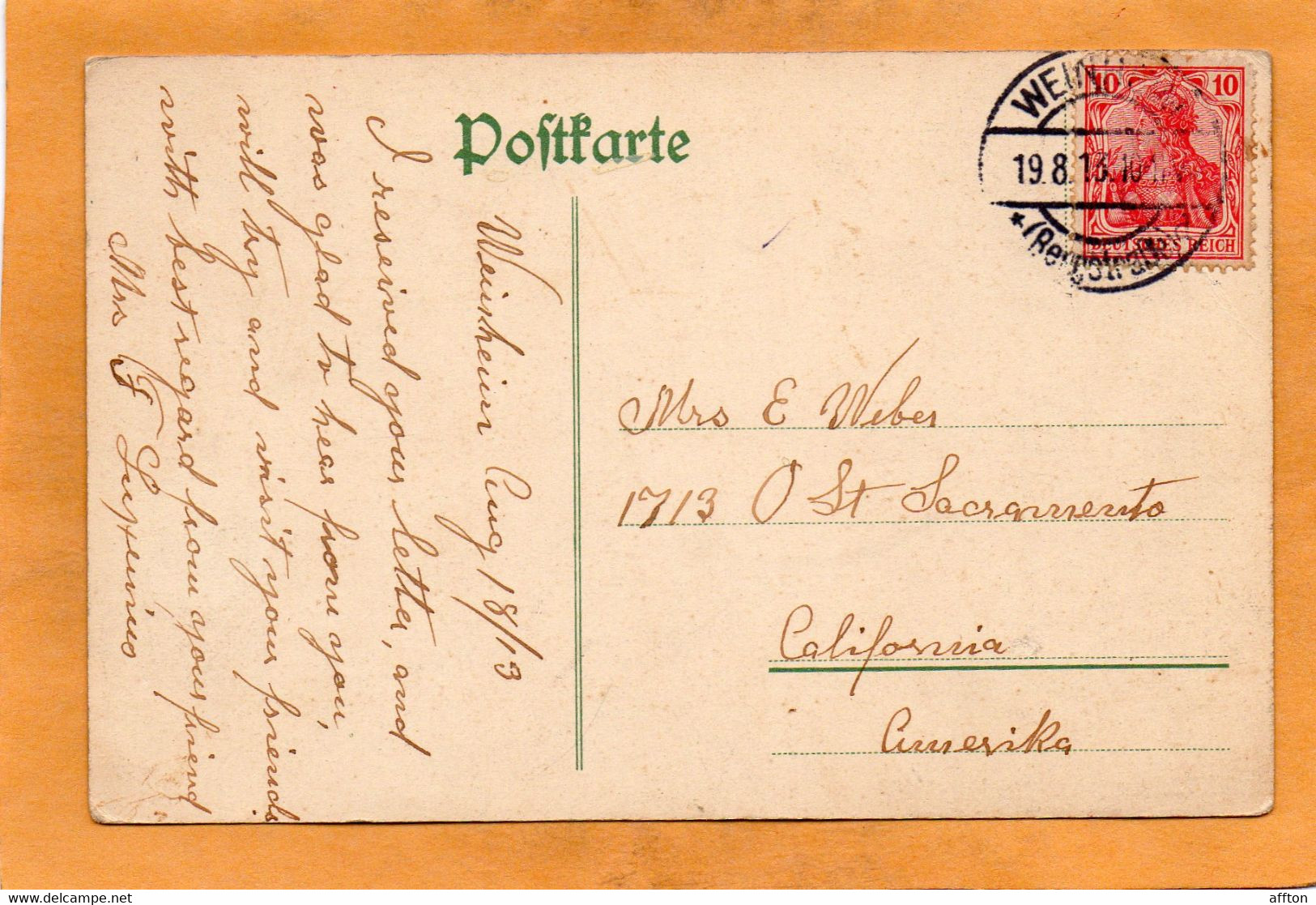 Weinheim Germany 1910 Postcard - Weinheim