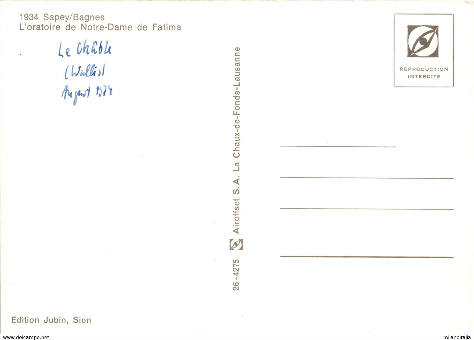 Sapey/Bagnes - L'oratoire De Notre-Dame De Fatima (26-4275) * 1974 - Bagnes