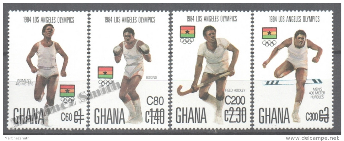 Ghana 1989 Yvert 1004-07, Los Angeles Summer Olypmpics, Overprinted New Values - MNH - Ghana (1957-...)