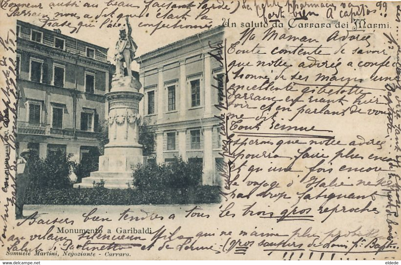 Un Saluto Da Carrara Dei Marmi Marble Monumento A Garibaldi Samuele Martini  . 2 Timbres Taxe Paris - Carrara