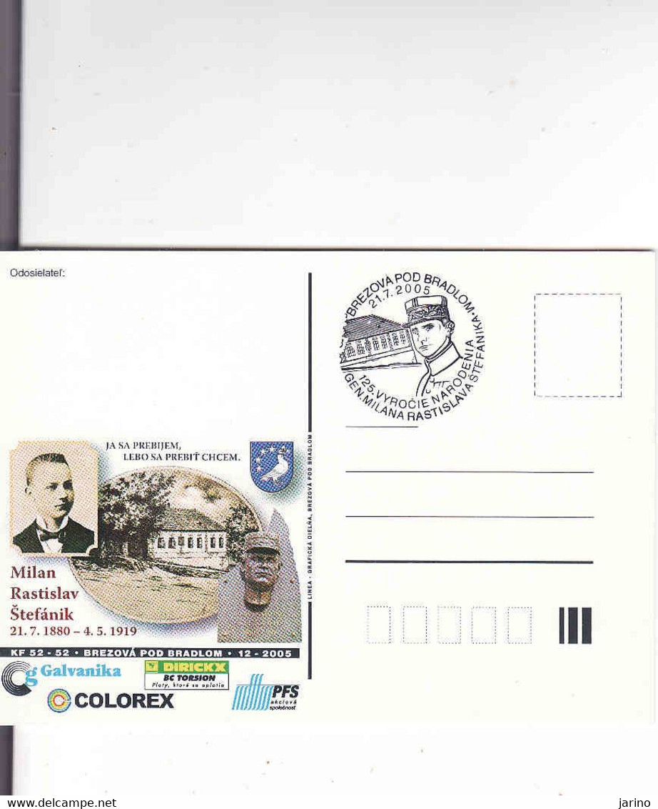 Slovakia, Timbres Occasionnels Štefánik, 125 Výročie Narodenia, Košariská, Muzeum, Tirage 300 Only - Postkaarten