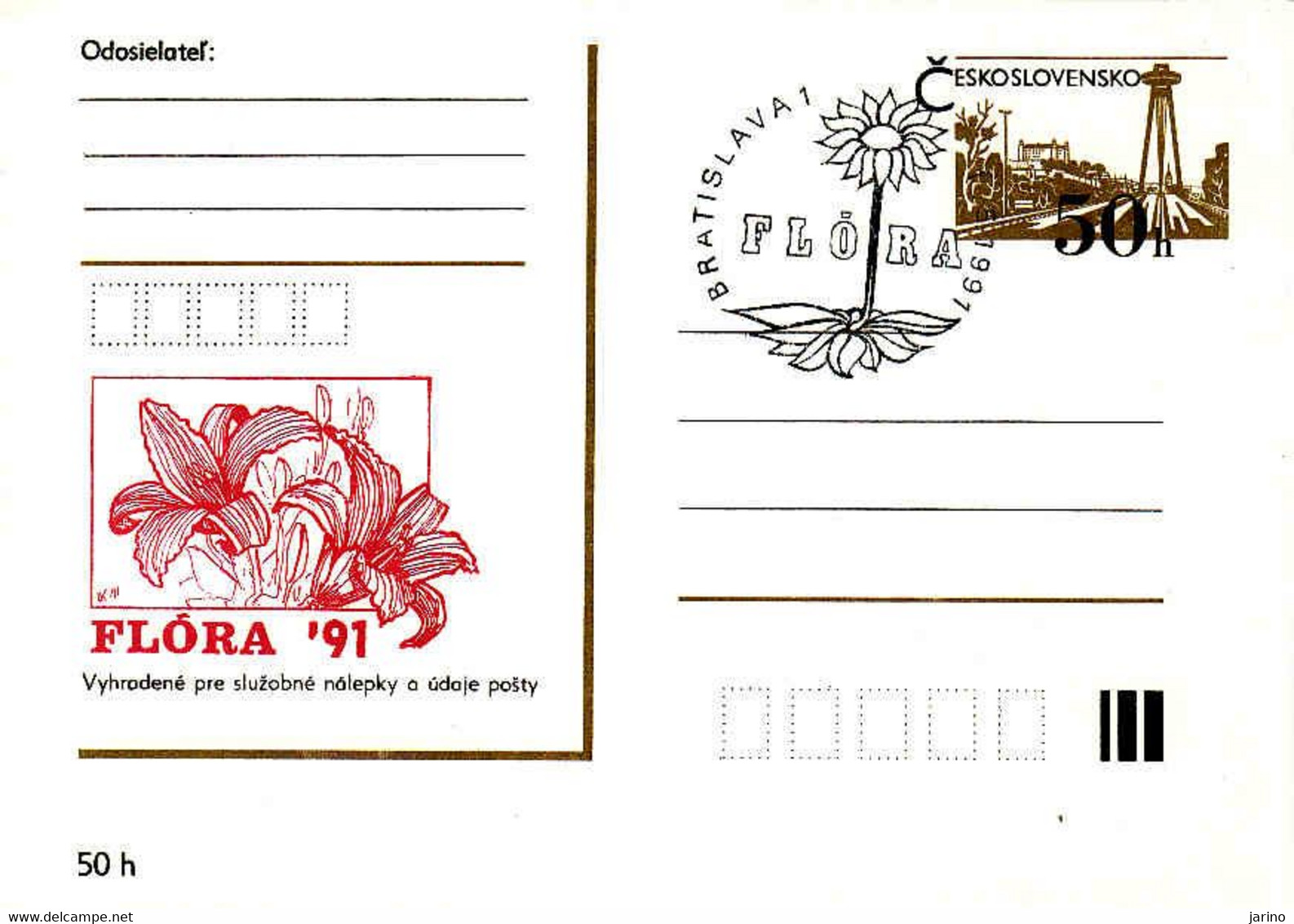 Slovakia, Timbres Occasionnels Flóra Bratislava 1991 - Postales