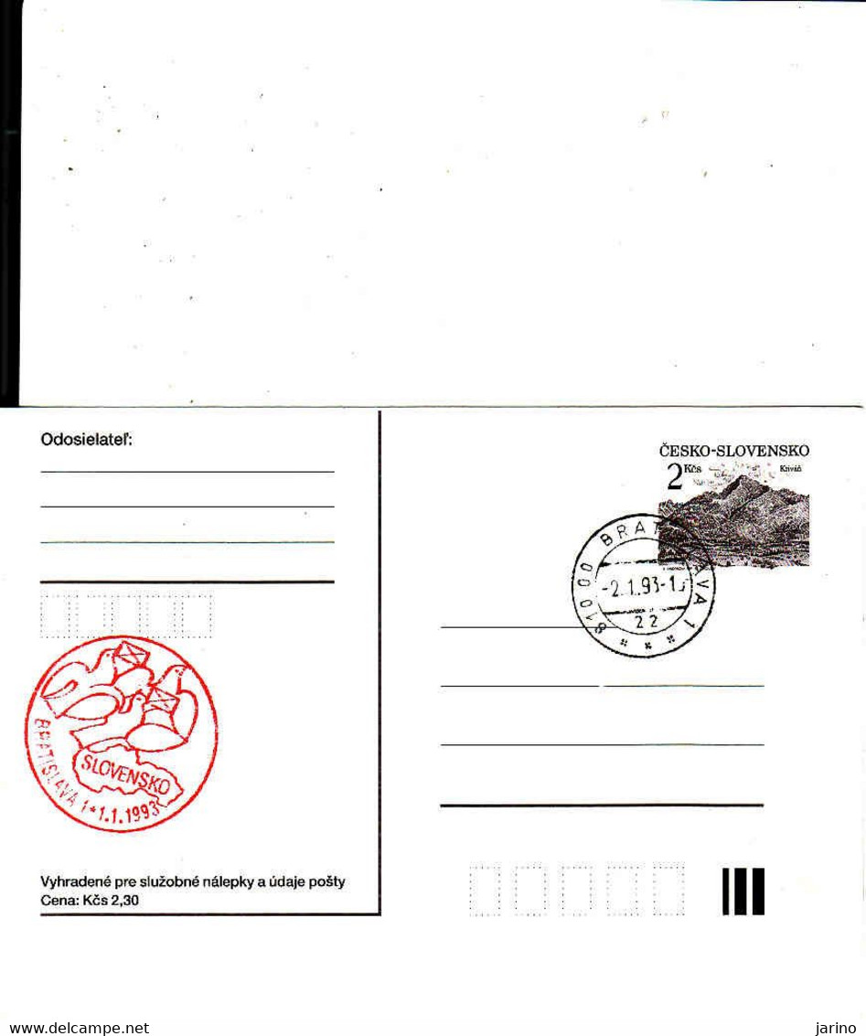 Slovakia, Timbres Occasionnels 1.1.1993 Vznik Slovenska, Establishment Of Slovakia - Postkaarten