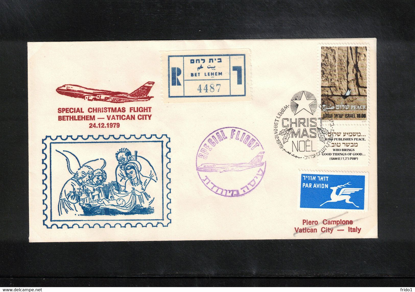 Israel 1979 Special Christmas Flight Betlehem - Vatican City - Briefe U. Dokumente